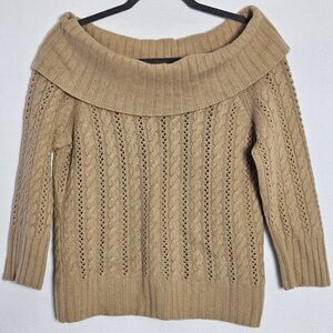 Express Wool Cashmere Angora Off Shoulder 3/4 Sleeve Cable Knit Sweater Large